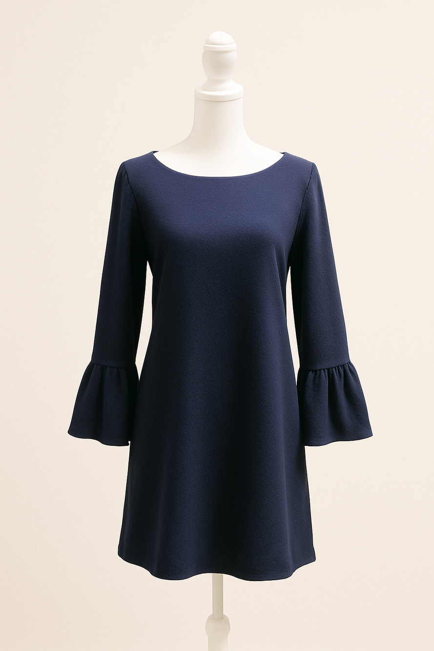 J.Crew Dress Medium Navy Ruffled Bell Sleeve Shift Sheath Classic Work Cocktail